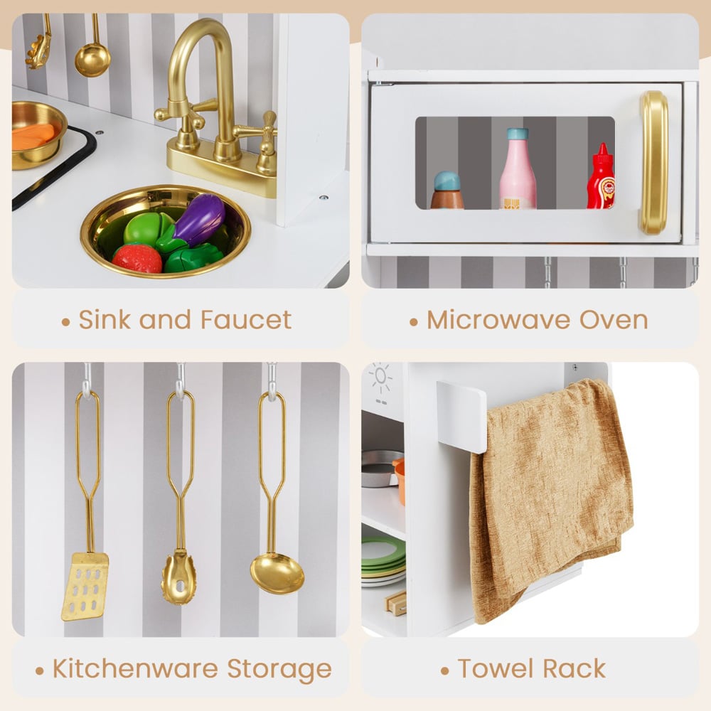 Costway Kids Golden Kitchen Play Set with Oven Real Sounds and Lights Image 6