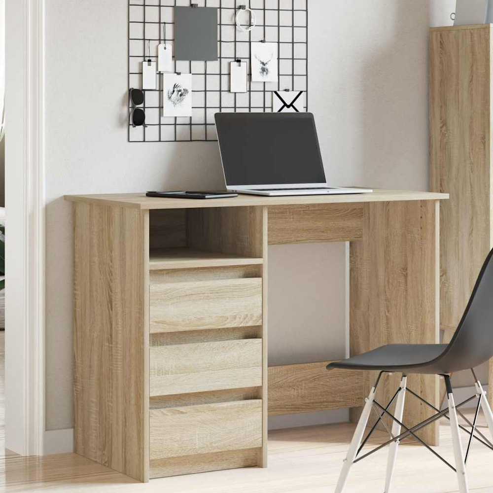 vidaXL 3 Drawer Single Shelf Computer Desk Sonoma Oak Image 8