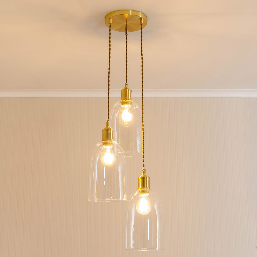ValueLights Kira Glass Dome 3 Drop Cluster Brushed Gold LED Ceiling Pendant Light Image 2