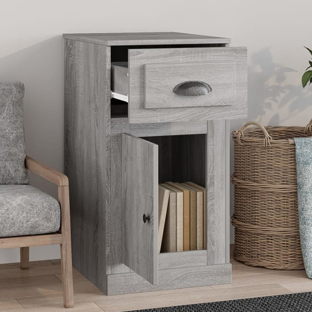 vidaXL Single Door Single Drawer Concrete Grey Side Cabinet Image 1