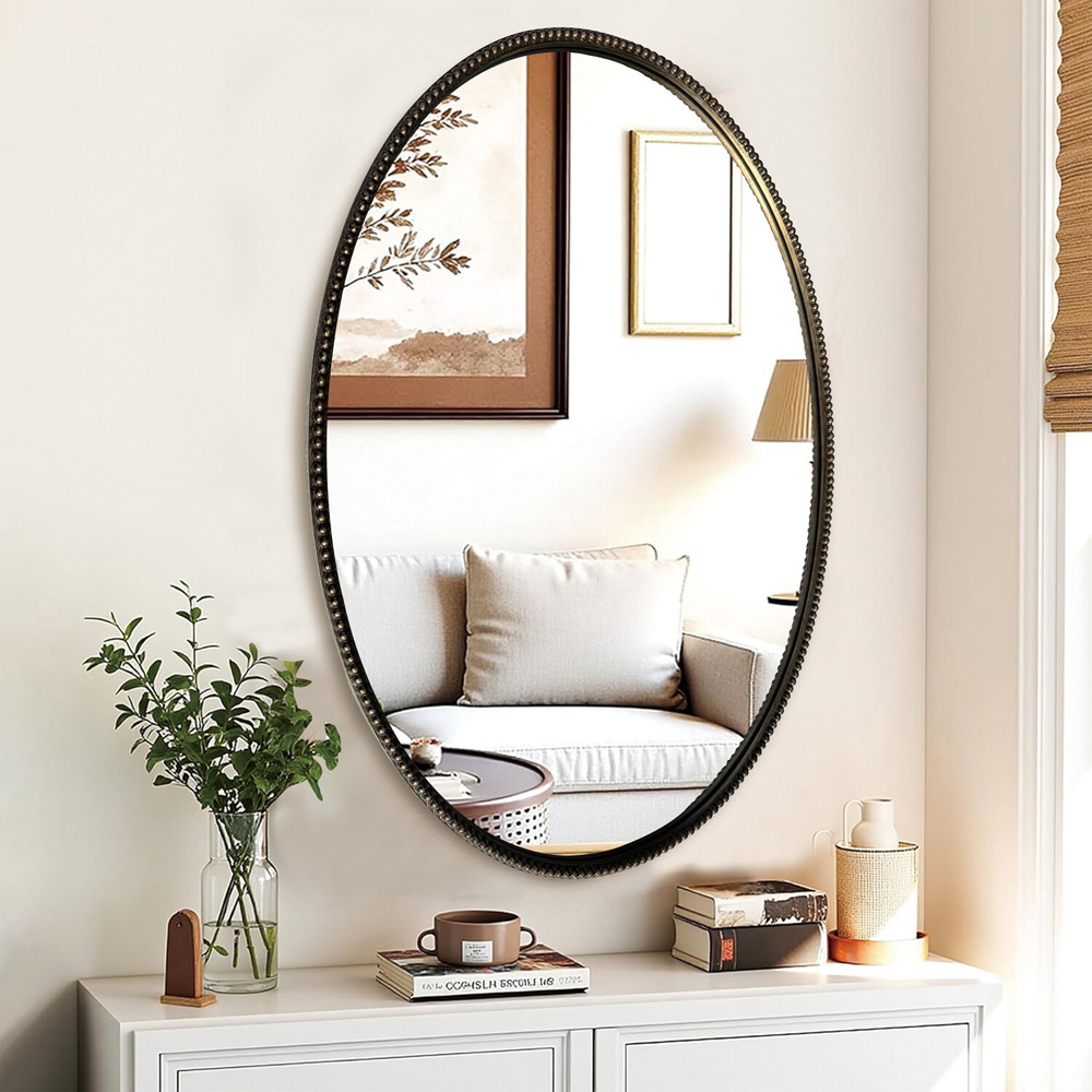 Oval Beaded Antique Gold Mirror Image 11