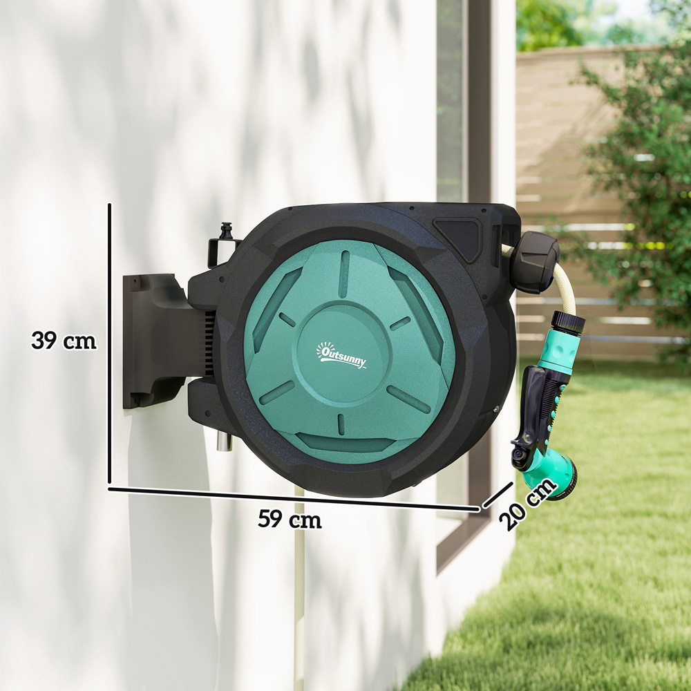 Outsunny Black Retractable Hose Reel Wall Mounted with Lock 20m Image 9