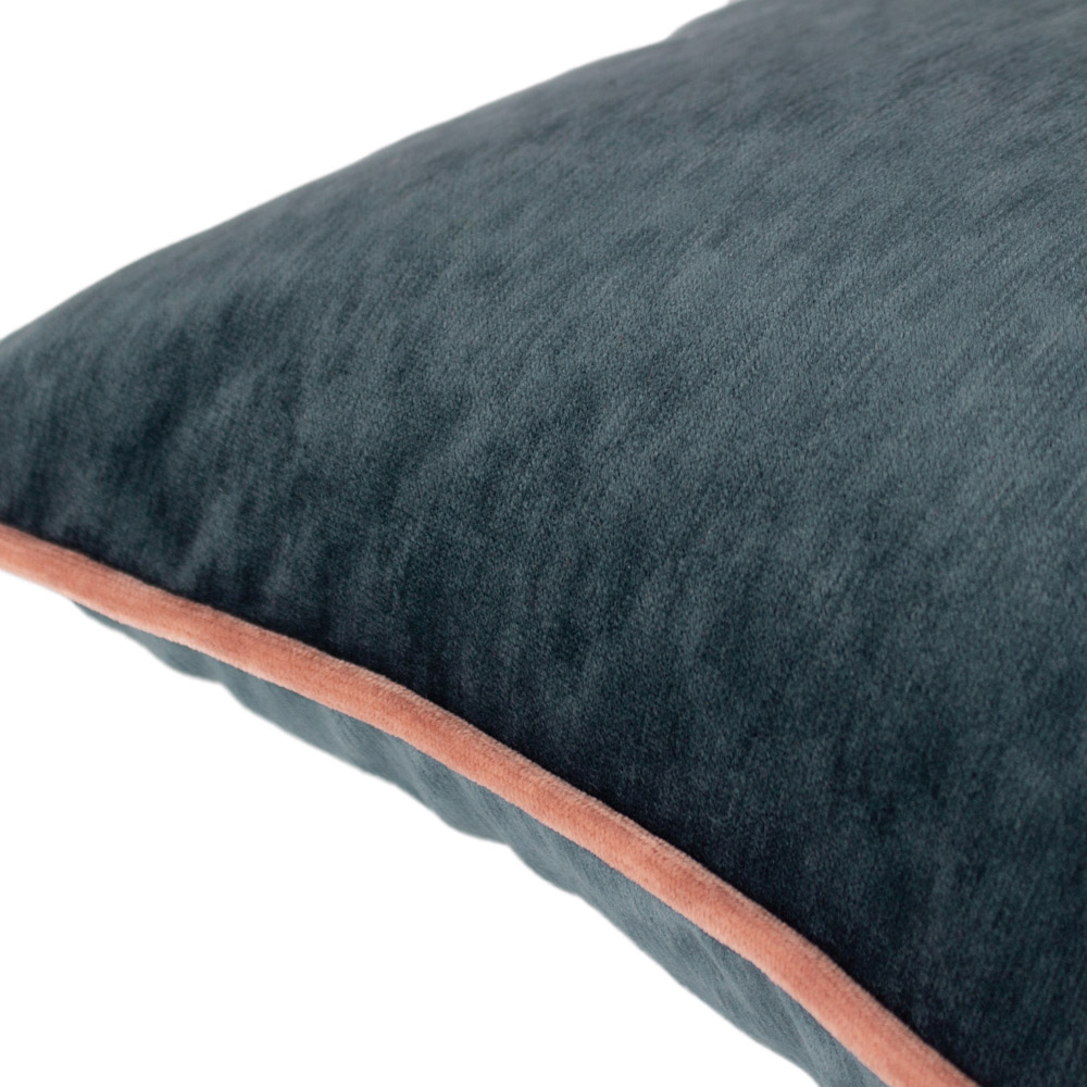 Paoletti Torto Slate Blue and Blush Velvet Touch Piped Cushion Image 3