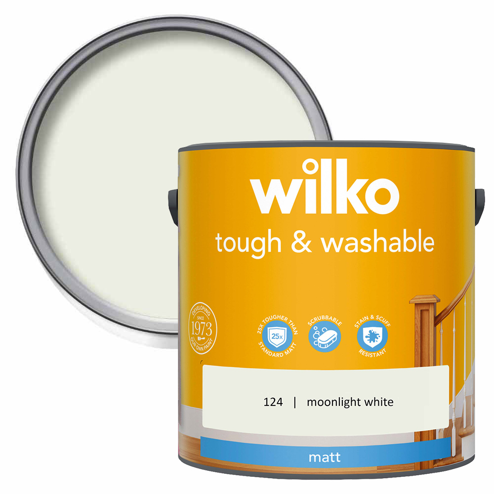 Wilko Tough & Washable Moonlight White Matt Emulsion Paint 2.5L Image 1
