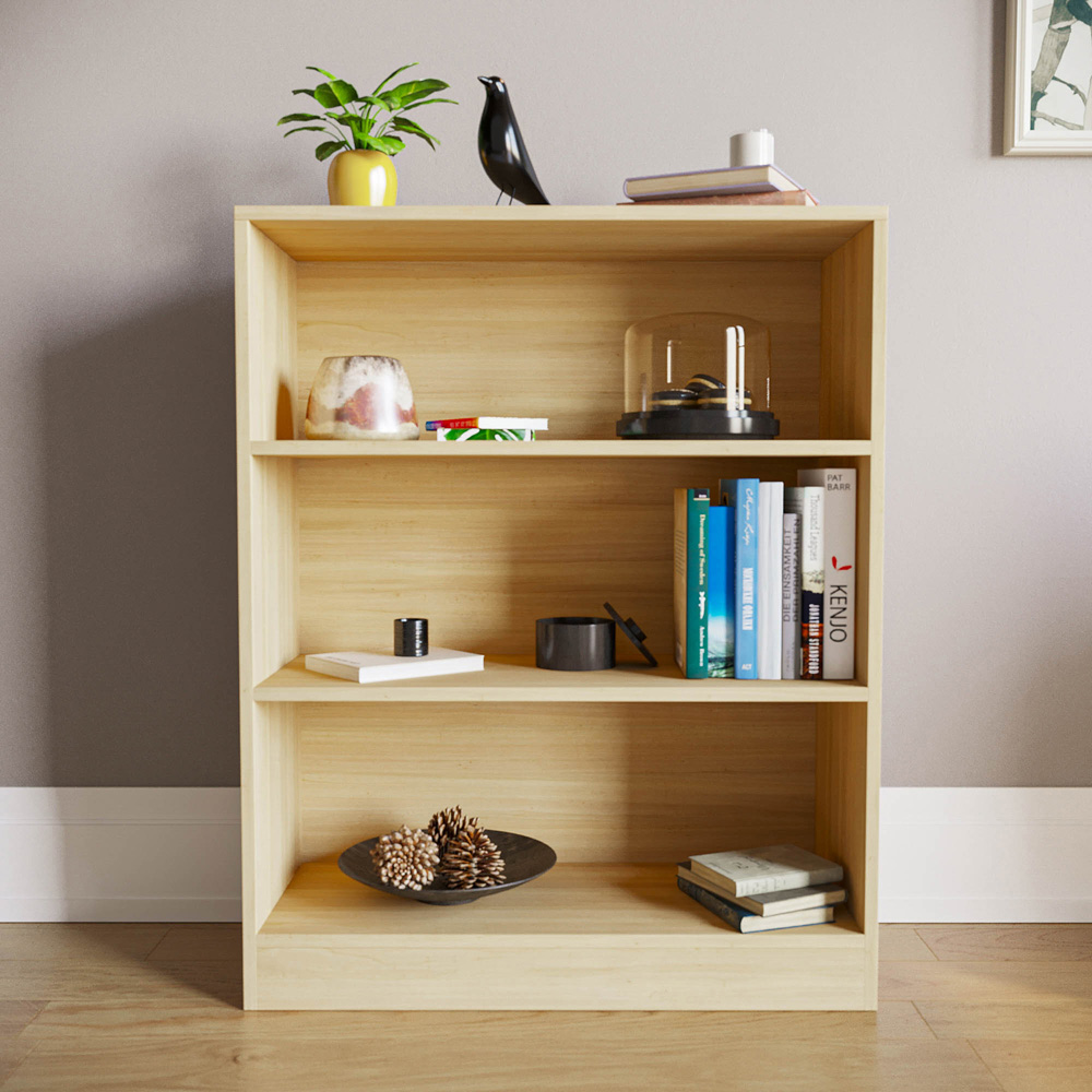 Vida Designs Cambridge 3 Shelf Oak Low Bookcase Image 3