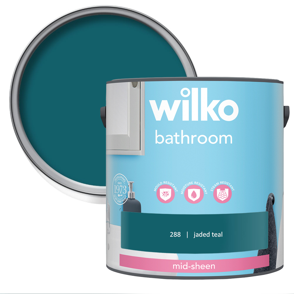 Wilko Bathroom Jaded Teal Mid Sheen Emulsion Paint 2.5L Image 1