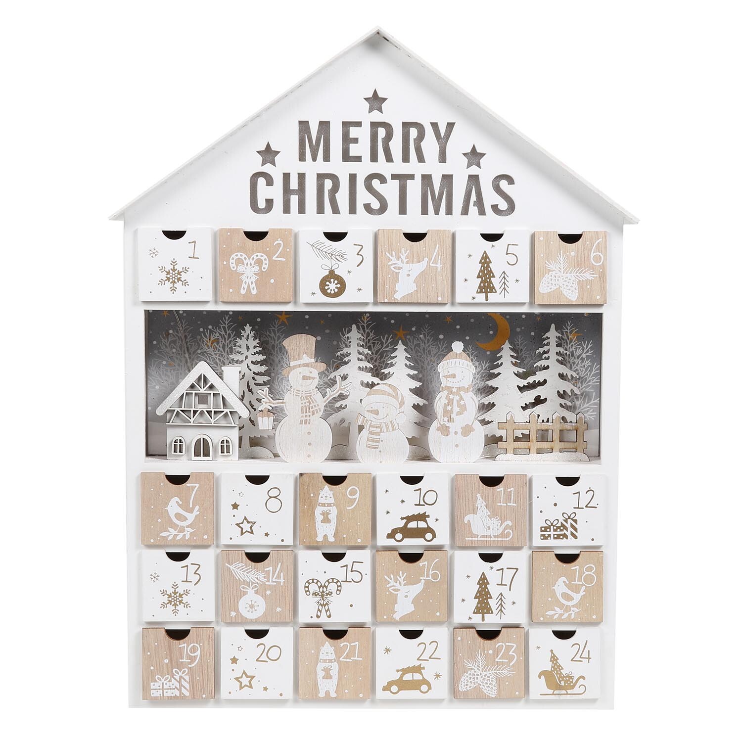 LED Wooden Festive Advent Calendar - White Image 1