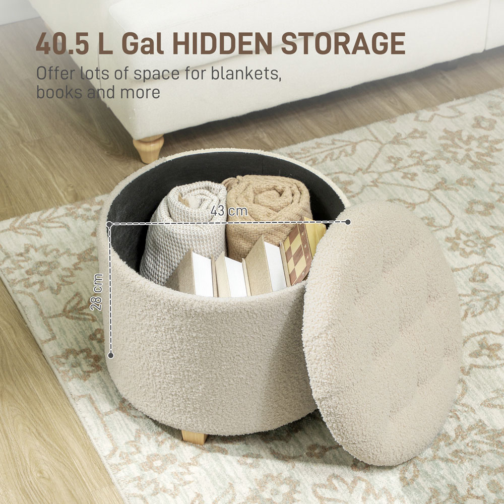 Portland Cream and White Round Teddy Fleece Ottoman Footstool Image 4