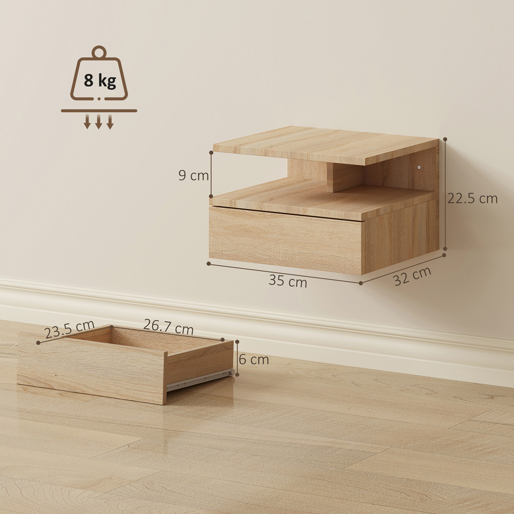Portland Single Drawer Single Shelf Oak Floating Nightstand Set of 2 Image 9