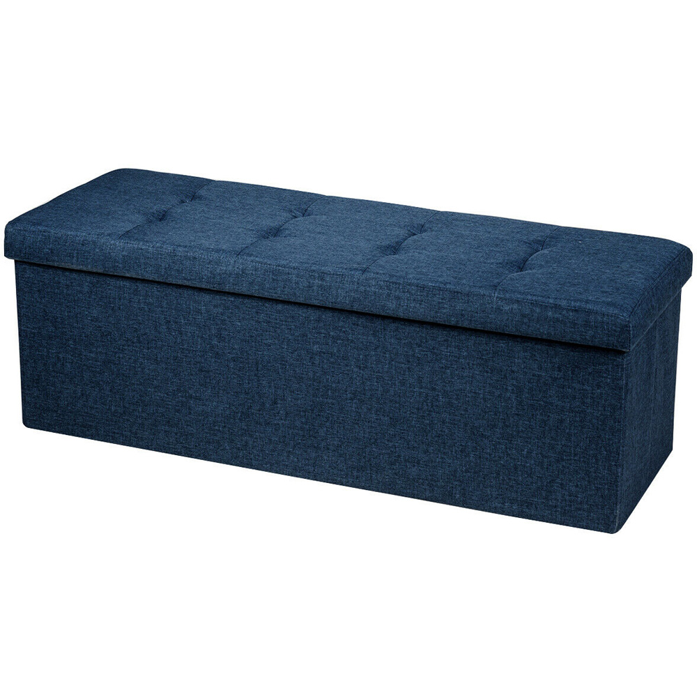 Costway Navy Foldable Storage Ottoman Bench Image 2