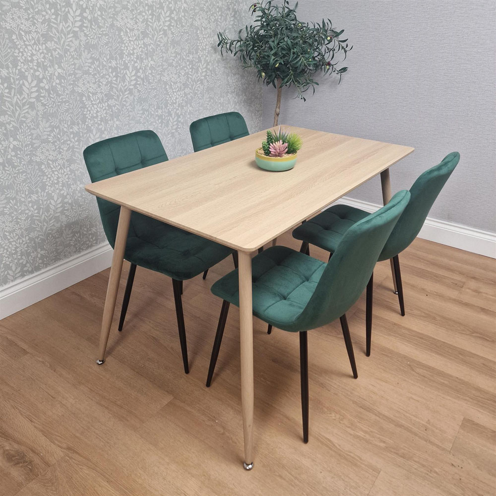 Kosy Koala 4 Seater Velvet Wooden Dining Set Green Image 8