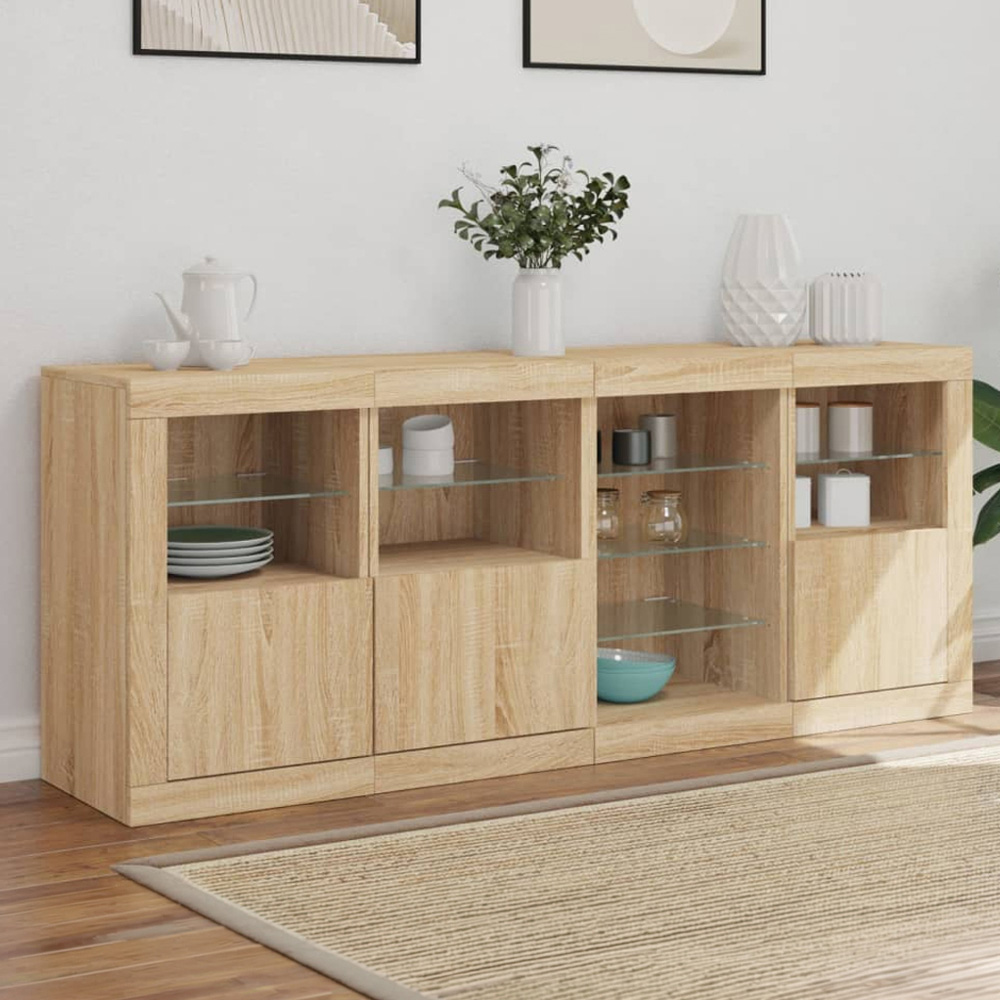 vidaXL 3 Door 4 Shelf Sonoma Oak Sideboard with LED Lights Image 1