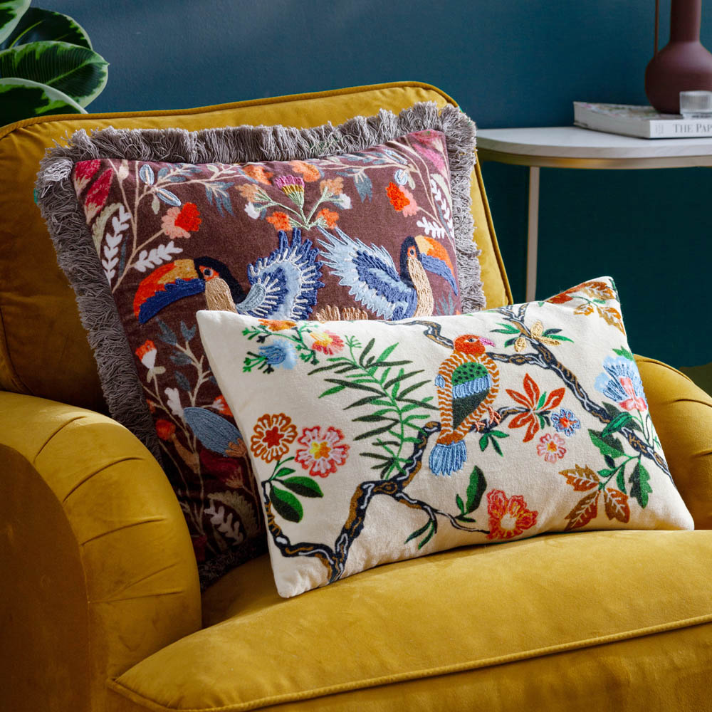 Wylder Multicolour Sittacula Embroidered Polyester Filled Cushion Image 6