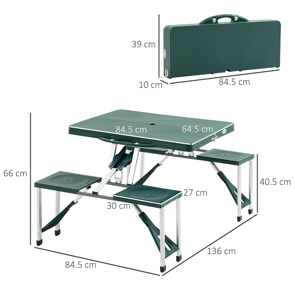 Outsunny ABS Aluminium Folding Camping Picnic Table Set Green Image 4