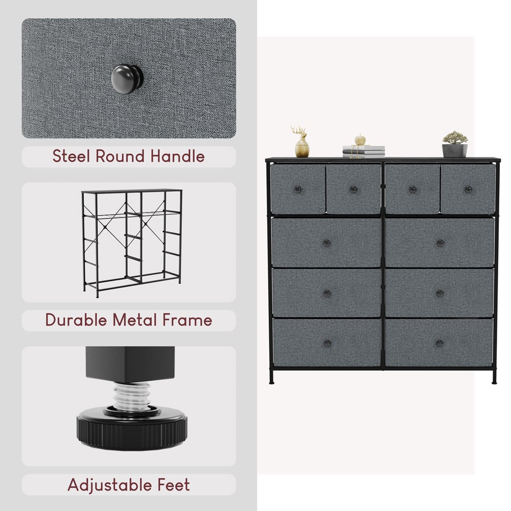 Vida Designs Chorley 10 Drawer Grey and Black Fabric Chest of Drawer Image 5