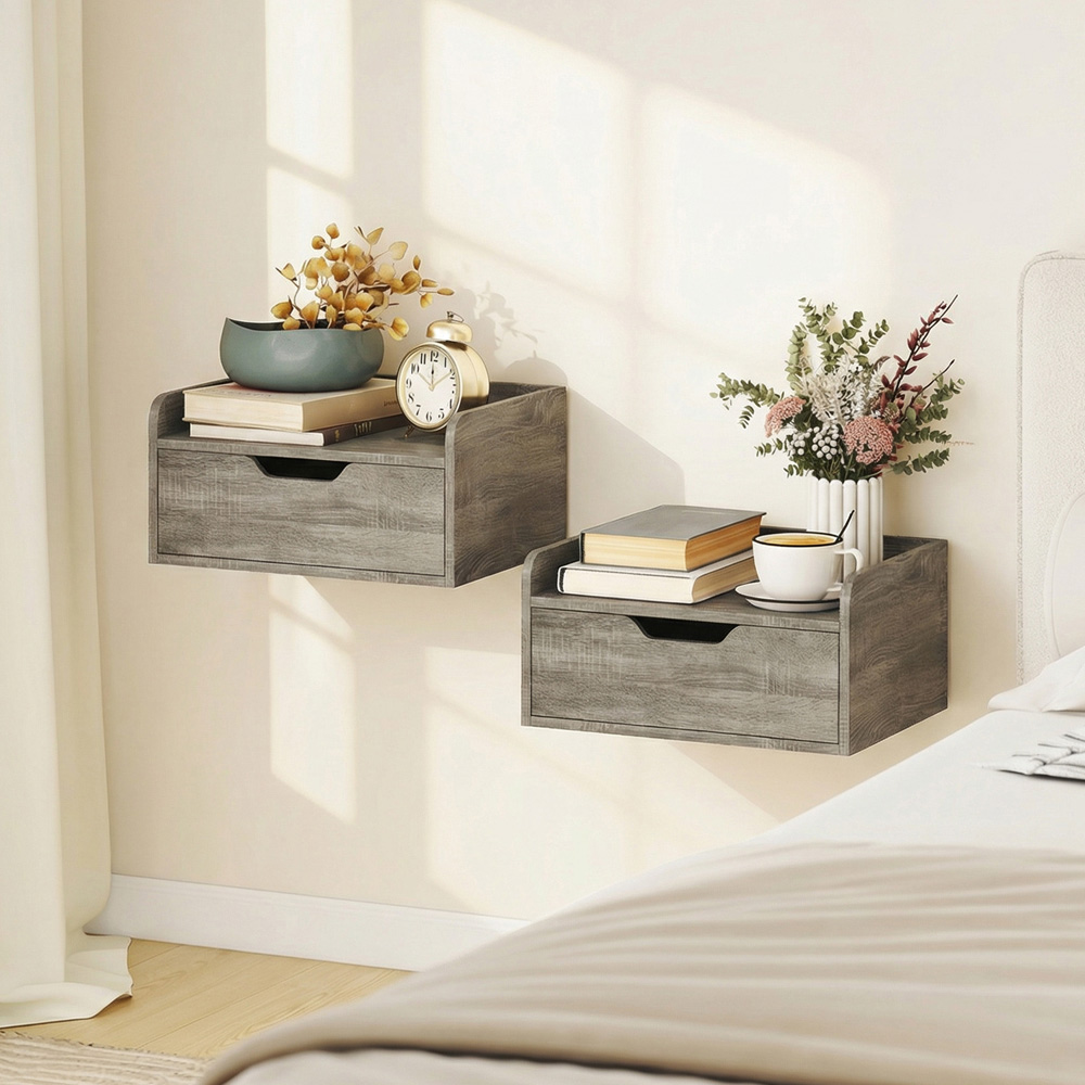 Portland Single Drawer Grey Floating Nightstand Set of 2 Image 3
