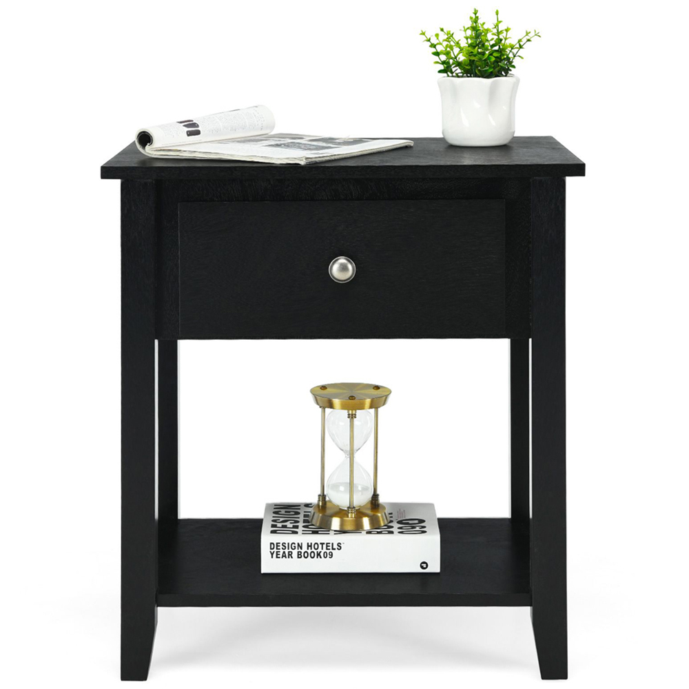 Costway Single Drawer Single Shelf Black Accent Table Image 2