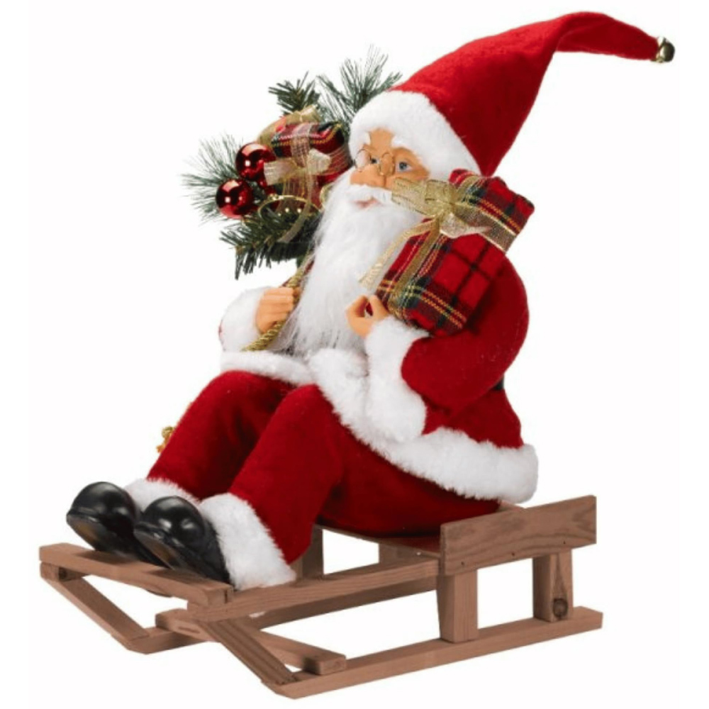Samuel Alexander Red and White Traditional Santa on Sleigh Christmas Decoration 33cm Image 1