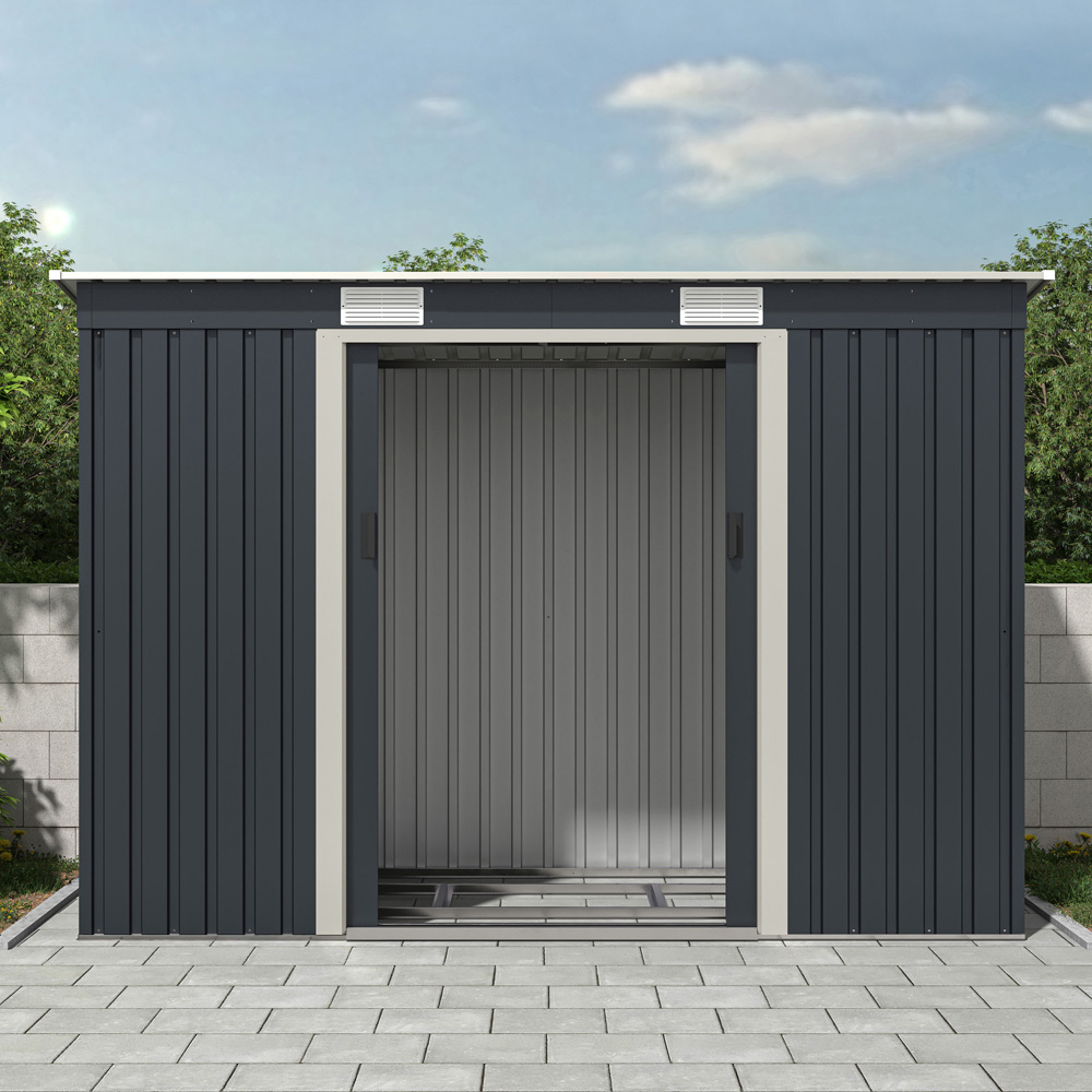 Charles Bentley 8.6 x 4ft Grey Double Door Metal Shed Image 2