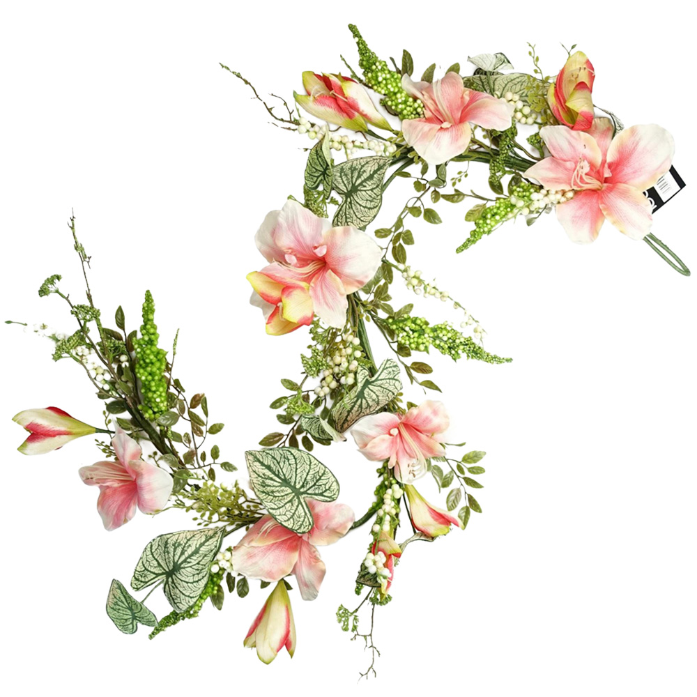Leaf Trailing Pink Lily Hanging Artificial Garland 180cm Image 1