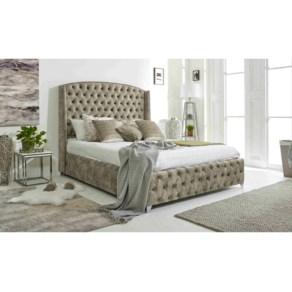 Eleganza Home Winfield Super King Size Pearl Oakland Fabric Bed Frame with Chesterfield Headboard Image 7