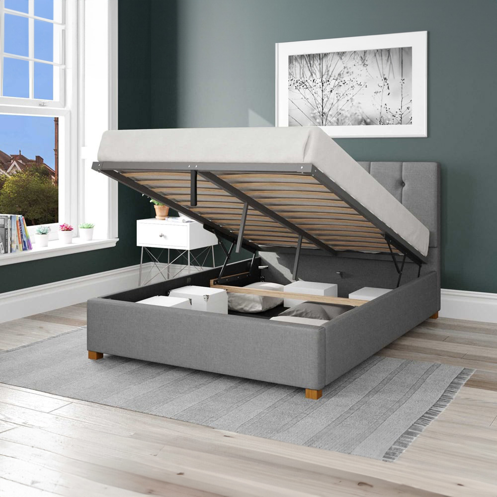 Aspire Hepburn Single Grey Eire Linen Ottoman Bed Image 2