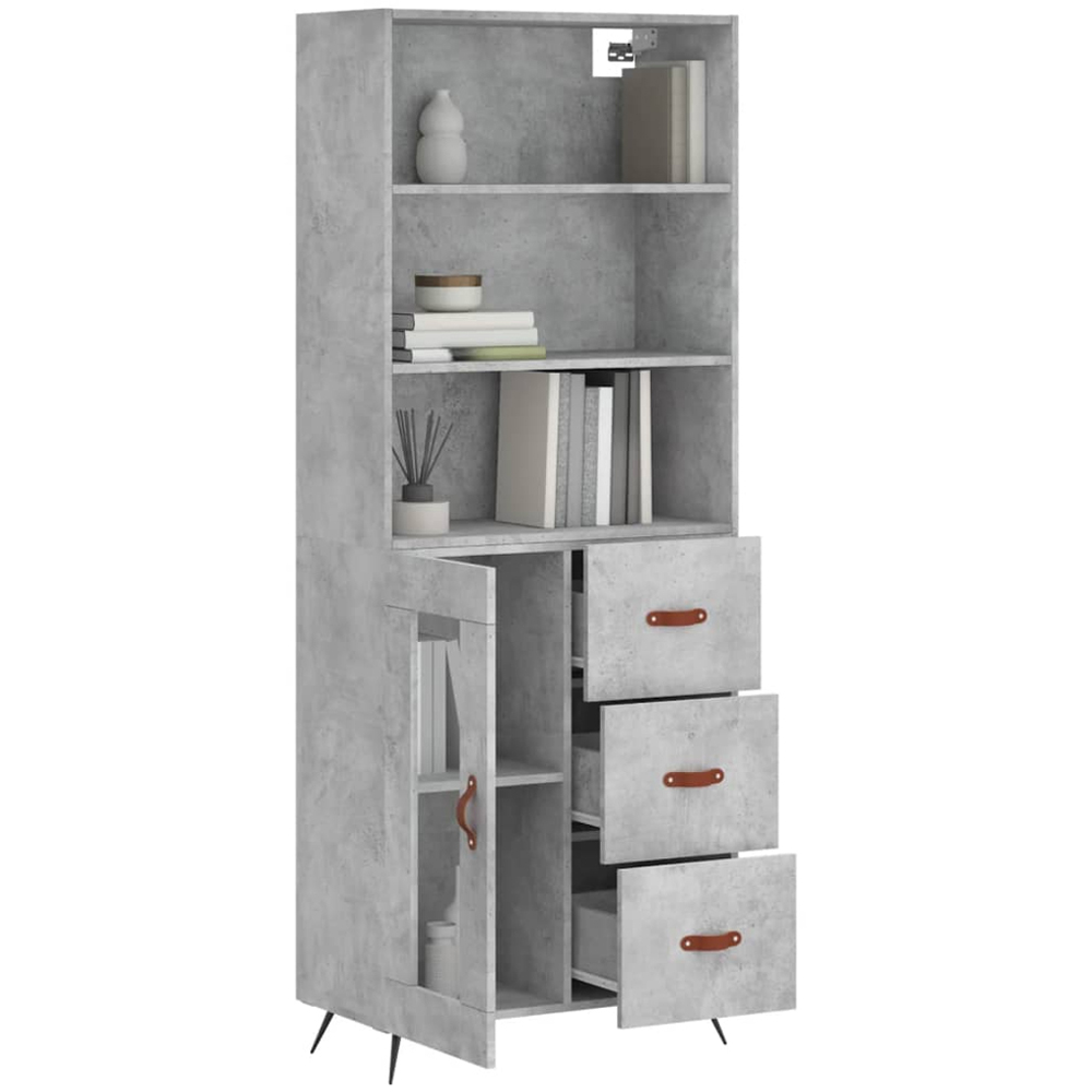 vidaXL Single Glass Door 3 Drawer 3 Shelf Concrete Grey Highboard Image 3