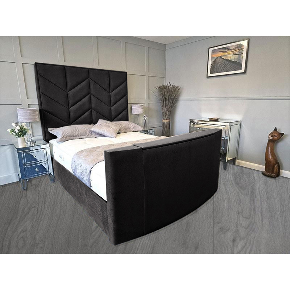 Eleganza Home Alino King Size Black Plush Velvet TV Bed Frame Image 3