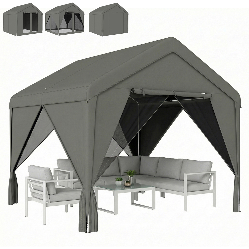 Outsunny 3 x 3m Dark Grey Gazebo with Netting and Curtain Image 2
