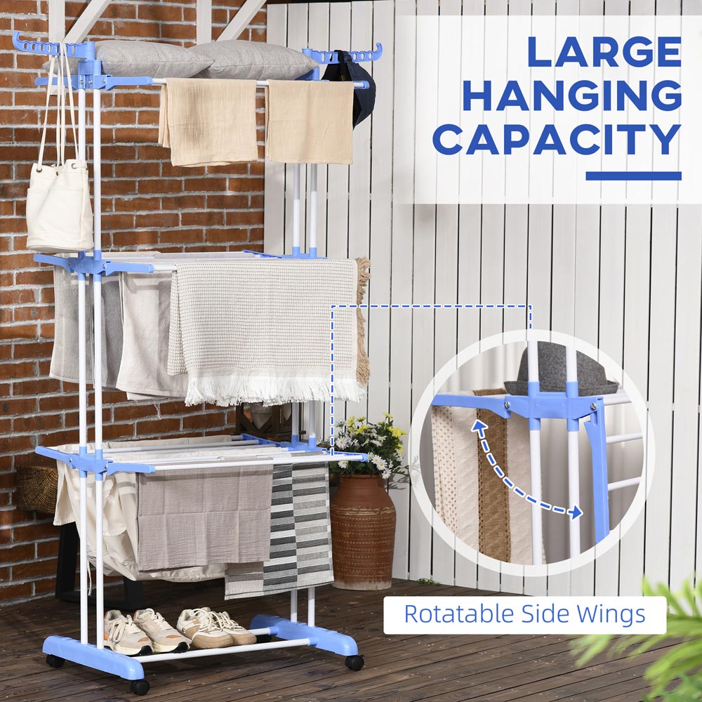 HOMCOM 4-Tier Blue Foldable Clothes Drying Rack with Casters Image 7