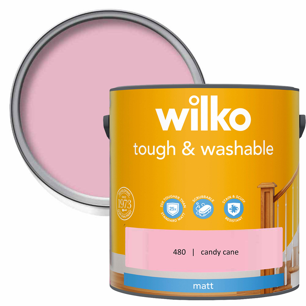 Wilko Tough & Washable Candy Cane Matt Emulsion Paint 2.5L Image 1