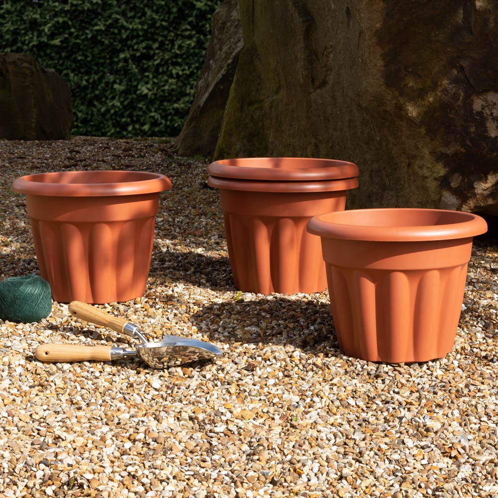 Wham Vista Terracotta Recycled Plastic Round Planter 33cm 4 Pack Image 2