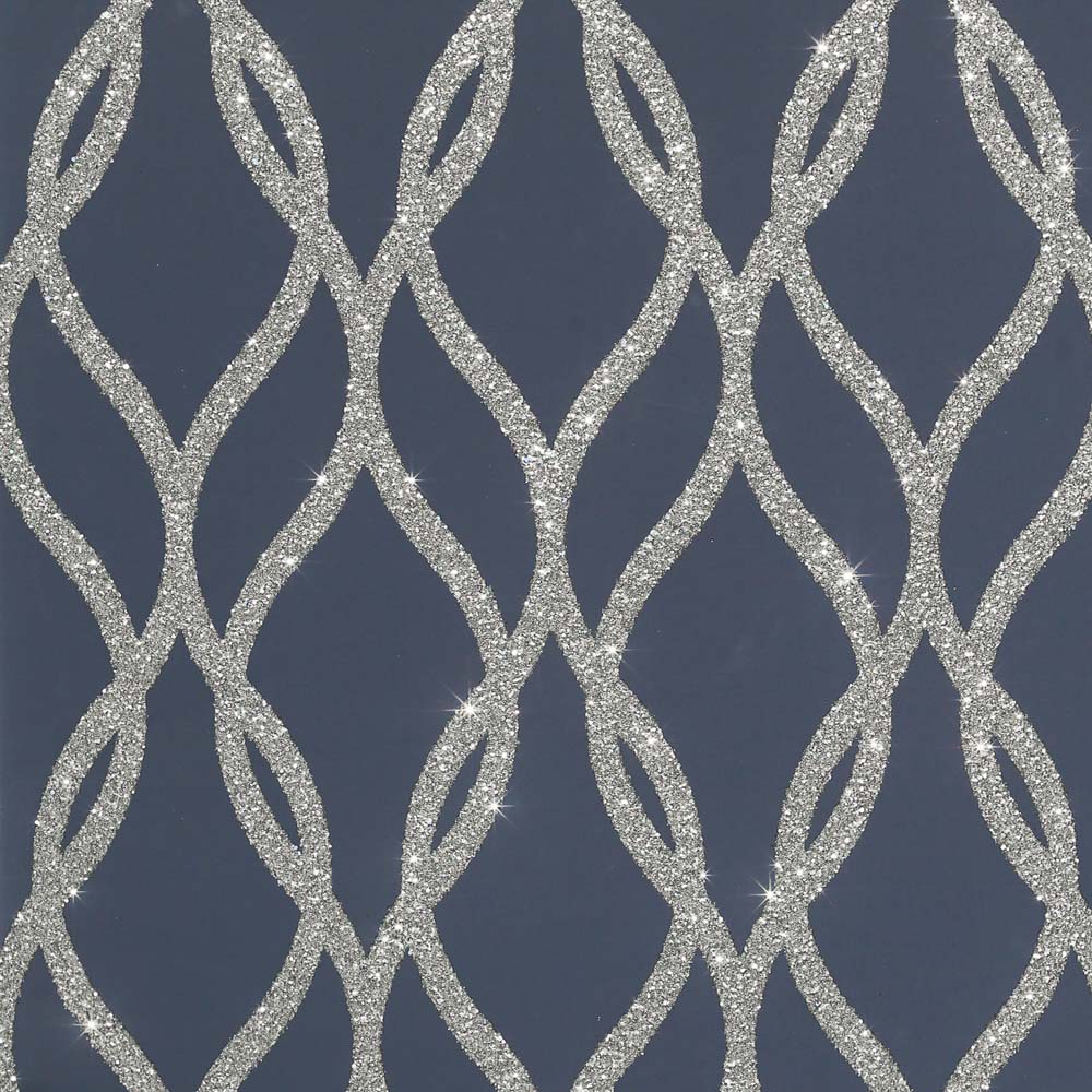 Arthouse Sequin Trellis Navy Blue and Silver Wallpaper Image 1