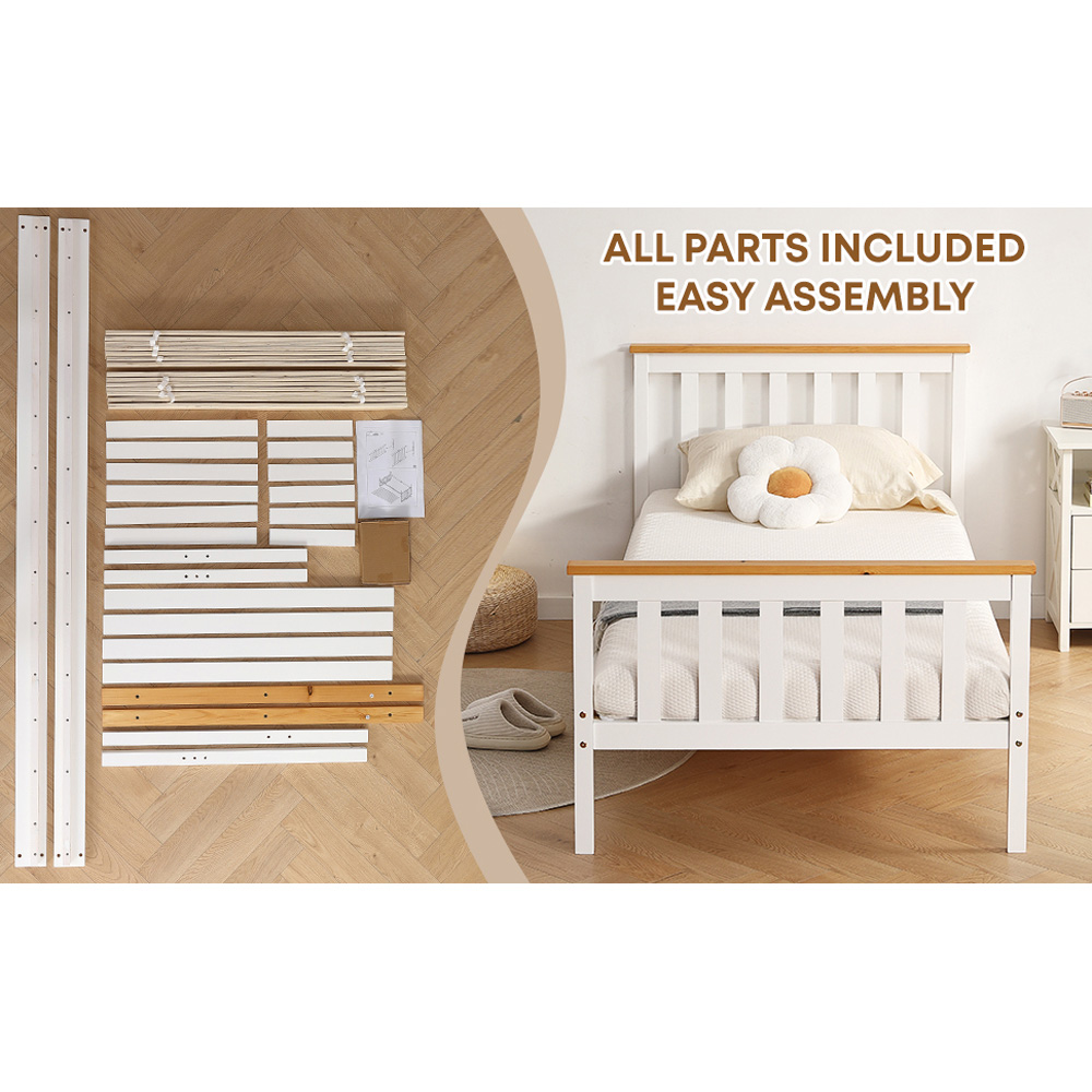 Brooklyn Single White and Caramel Wooden Bed Frame Image 7