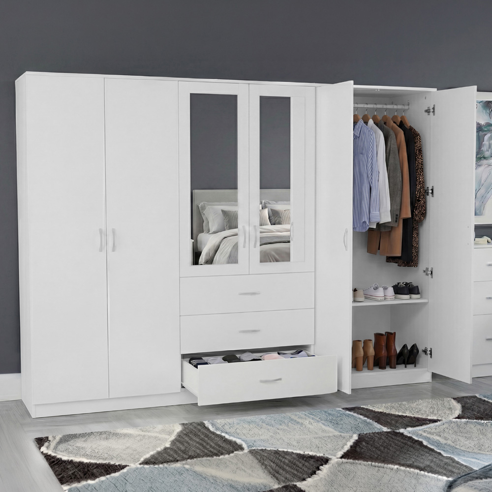 VIDA DESIGNS Riano 6 Door 3 Drawer White Mirrored Wardrobe Image 4