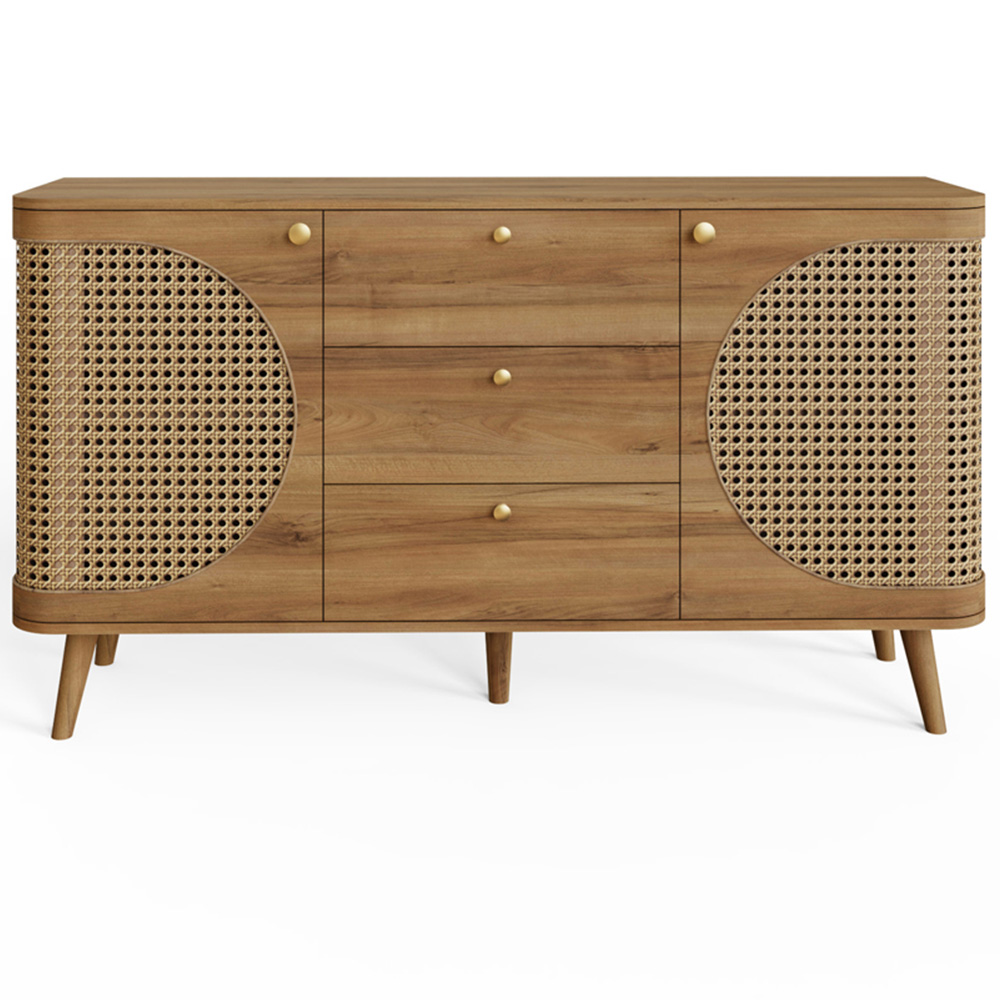 GFW Sorrel 2 Door 3 Drawer Oak Rattan Large Sideboard Image 4