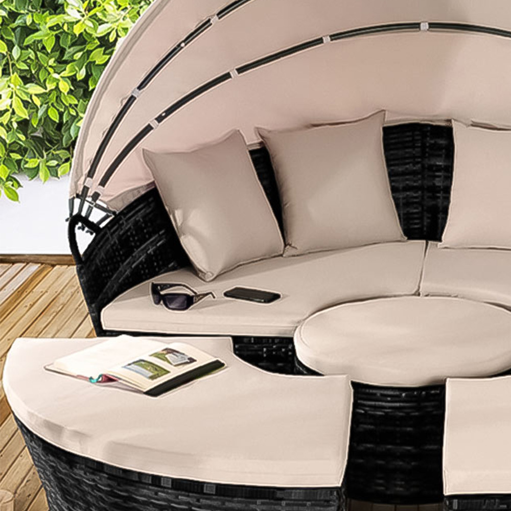 Brooklyn Luxury 8 Seater Black Rattan Sun Lounger Sofa Set with Canopy and Cover 180cm Image 3