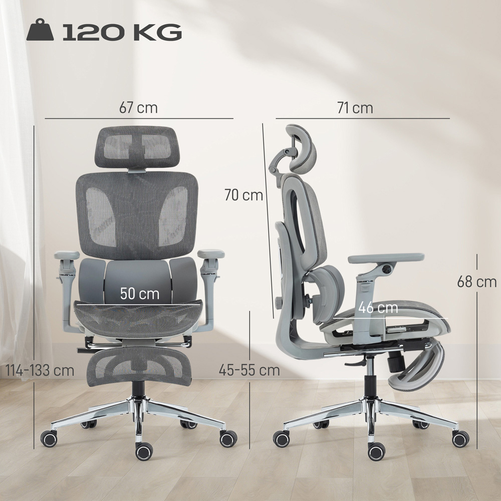 Portland Grey Mesh Ergonomic Office Chair with Lumbar Support and 6D Armrests Image 9