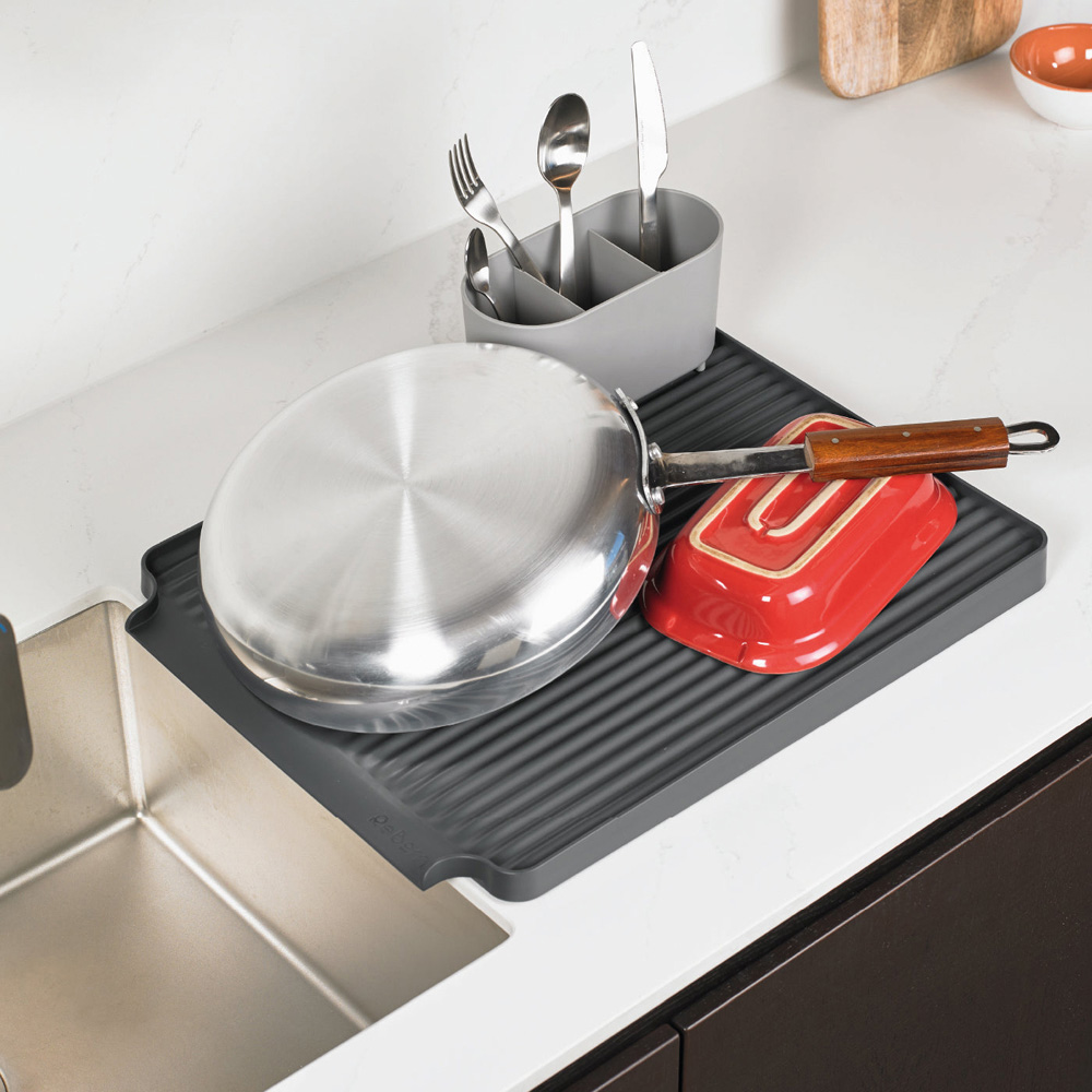 ReBorn Dark Grey Large Kitchen Draining Rack with Cutlery Holder Image 6
