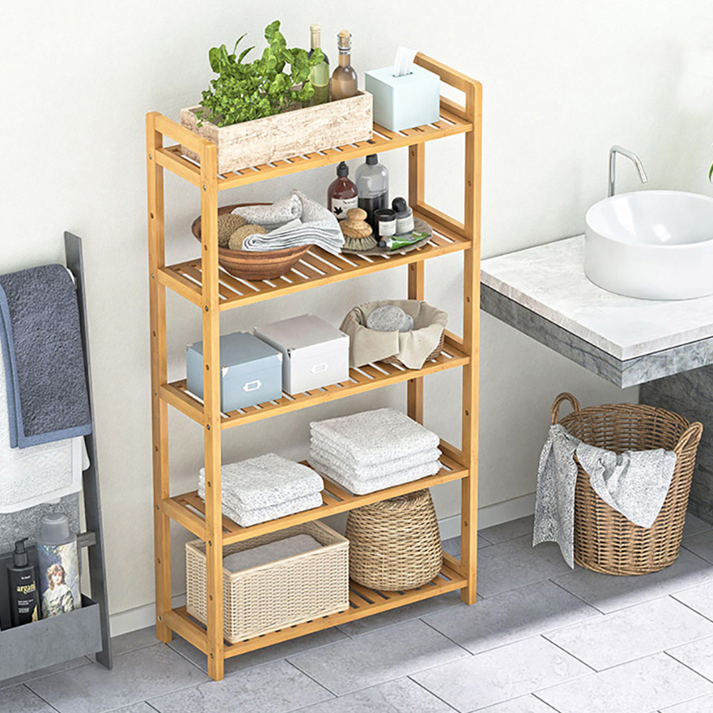 Living and Home Multi Tiered Natural Bookshelf 50 x 25 x 128cm | Wilko