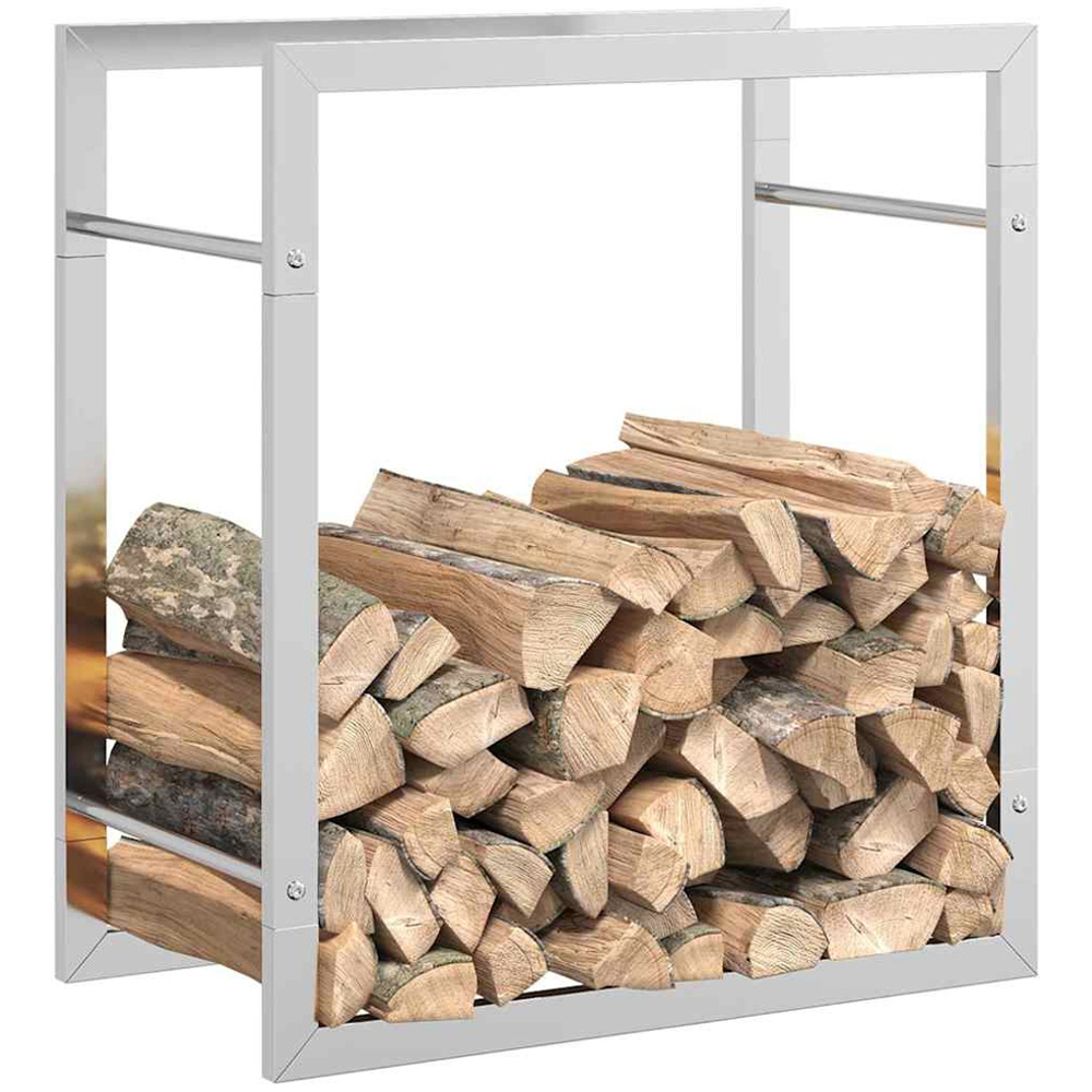 vidaXL Silver Stainless Steel Firewood Log Holder 56 x 50 x 28cm Image 3