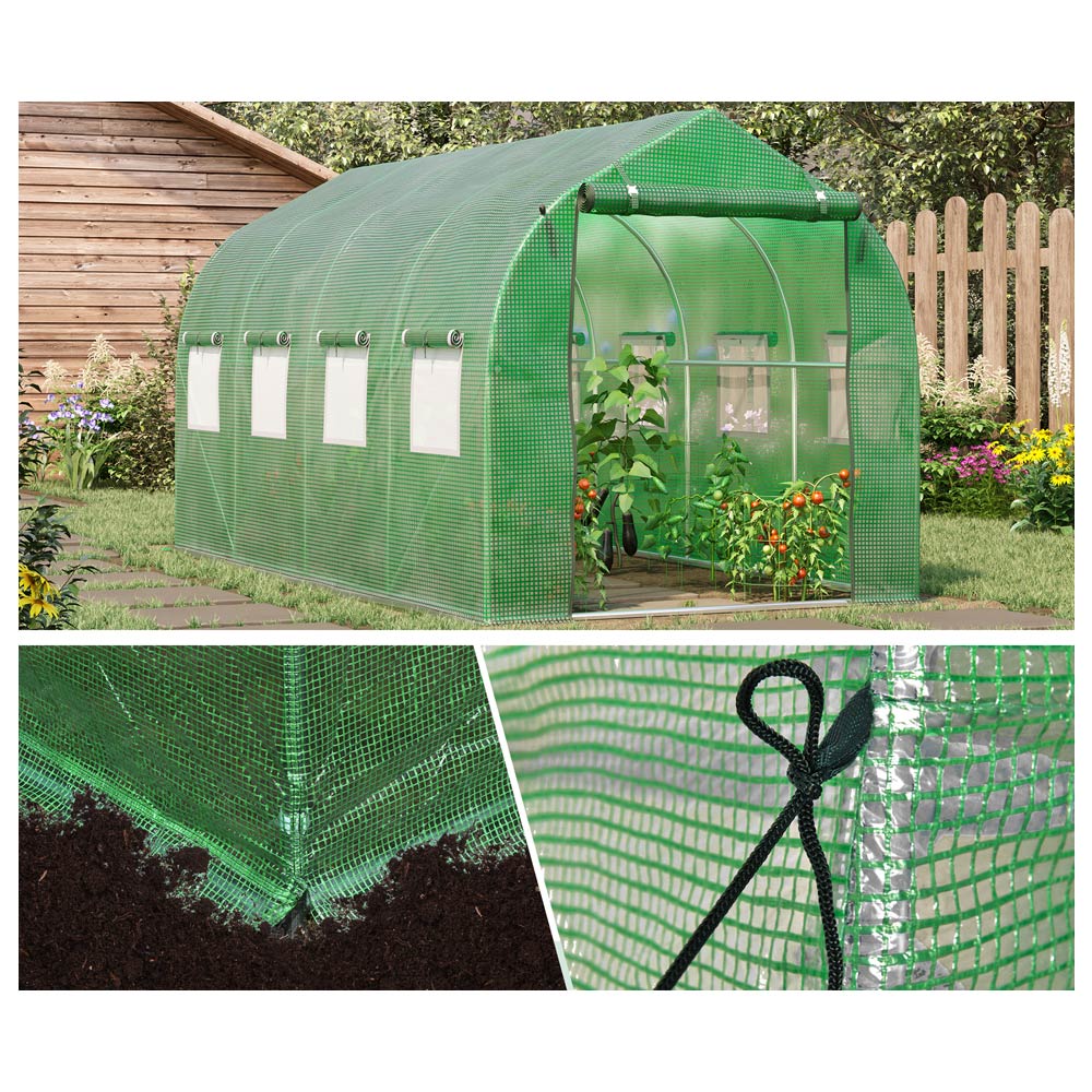 Outsunny Green 10 x 13ft Polytunnel Round Greenhouse Image 5
