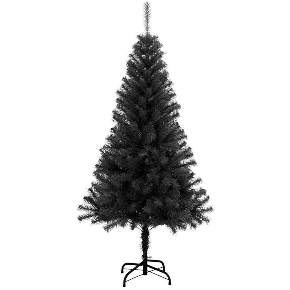 vidaXL Pre-Lit Silver Baubles Black Artificial Christmas Tree 4ft Image 5