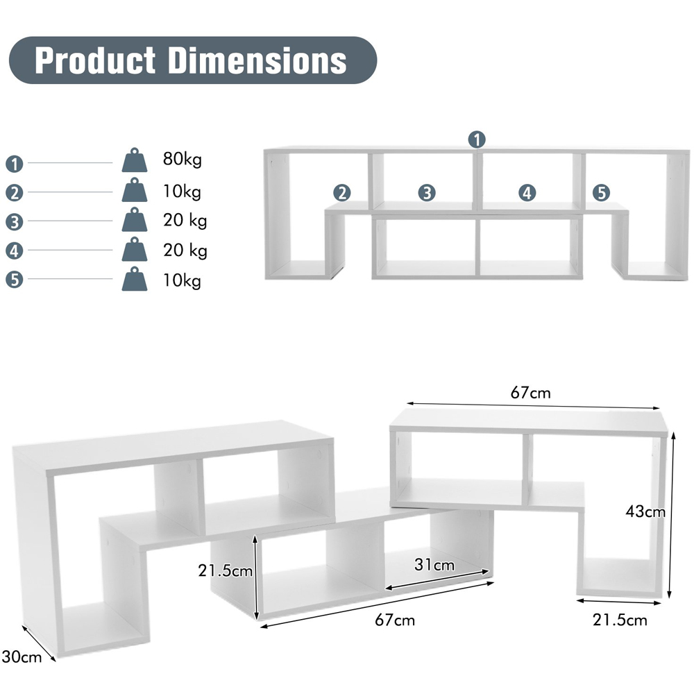 Costway 6 Shelf White Convertible TV Unit Image 9
