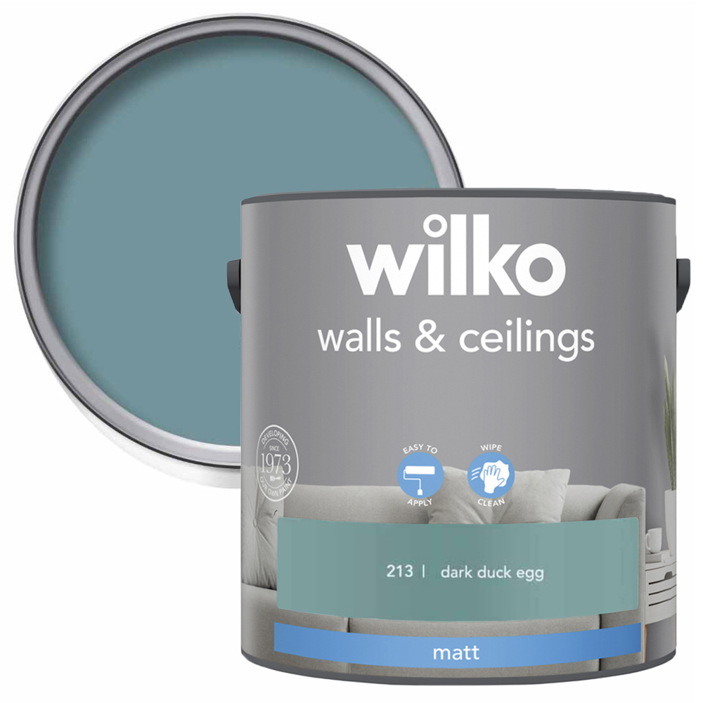 Wilko Walls & Ceilings Dark Duck Egg Matt Emulsion Paint 2.5L Image 1
