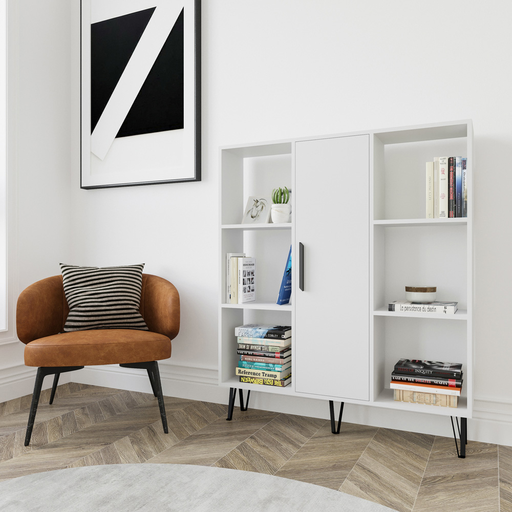 Decorotika Peoria Single Door 6 Shelf White Bookcase Image 3