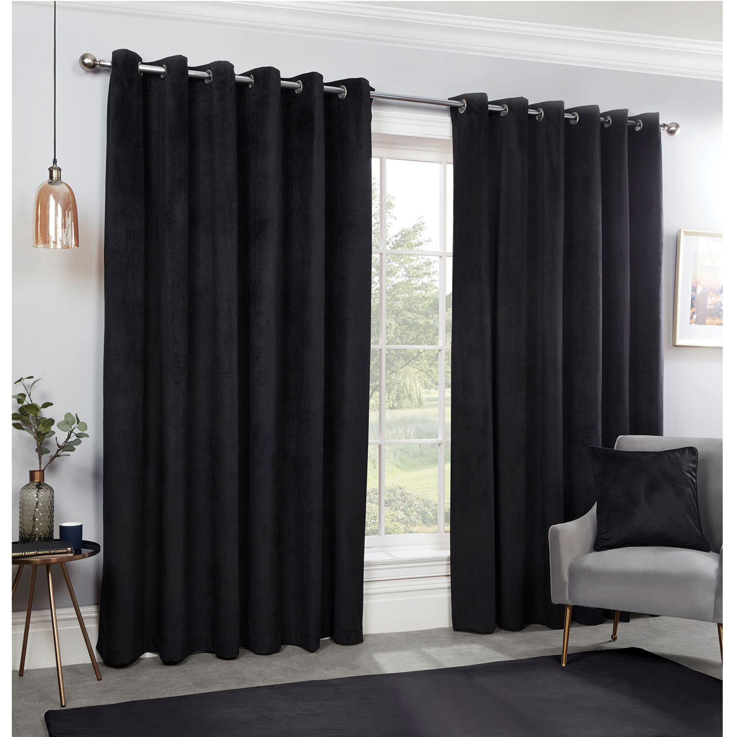 Divante Vermont Black Velvet Blackout Curtains 168 x 137cm Image 2