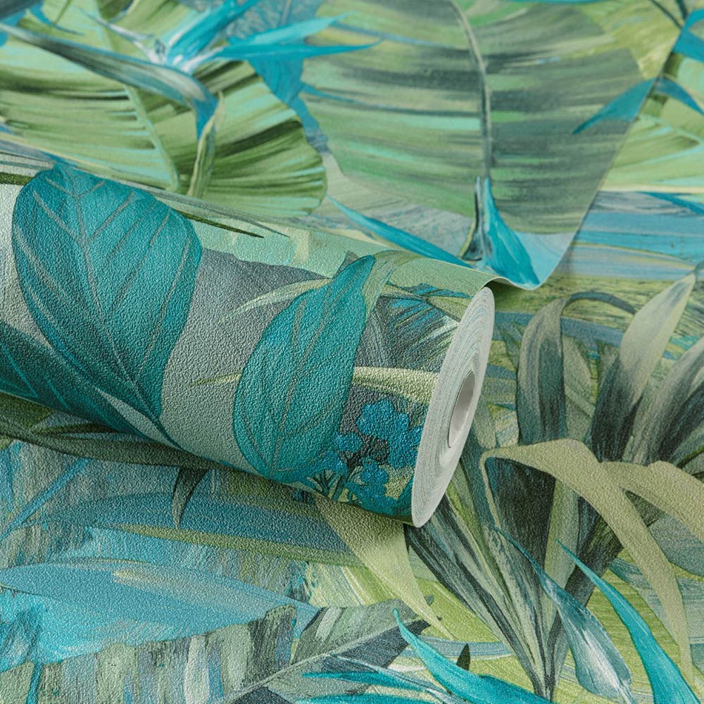 Grandeco Paradise Jungle Blue and Green Wallpaper Image 2