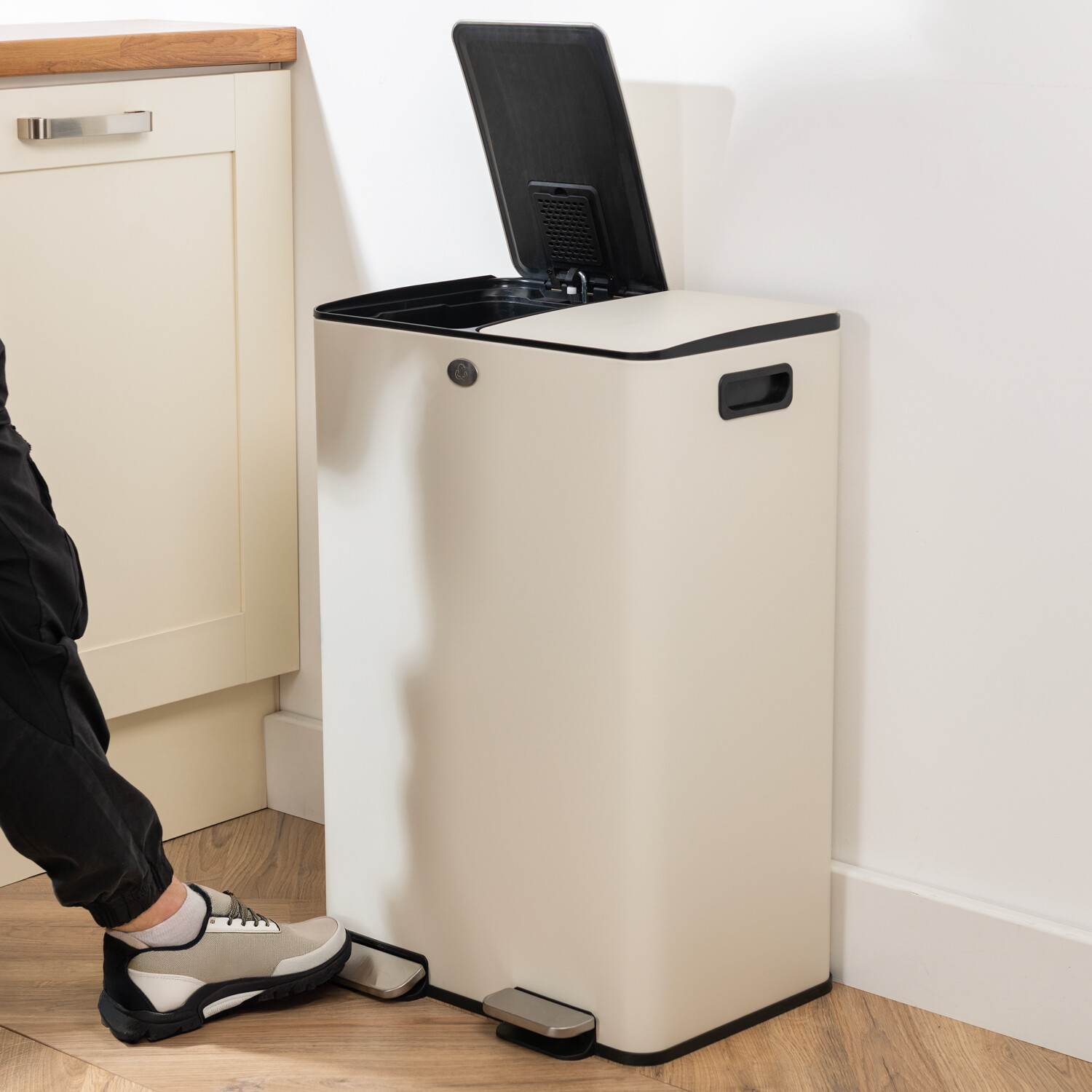 60L Double Recycling Pedal Bin Cream Image 6