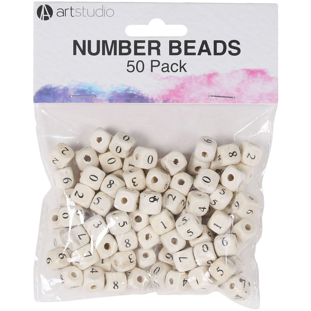 Pack of 50 Art Studio Number Beads with Cord Image